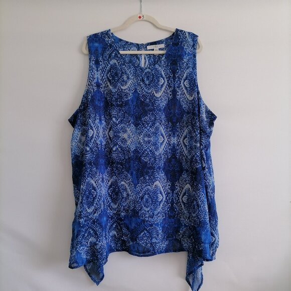 Fever Womens Blue Asymmetric Sheer Chiffon Sleeveless Tunic Top Plus Size 3X - Picture 1 of 7